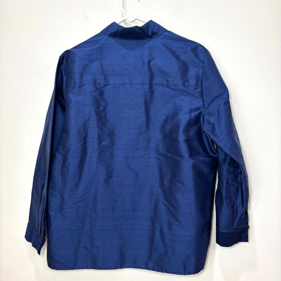 Talbots 100% Silk Shirt Royal Blue Button Front sz 14 Collared Satin Lightweight - Picture 3 of 9